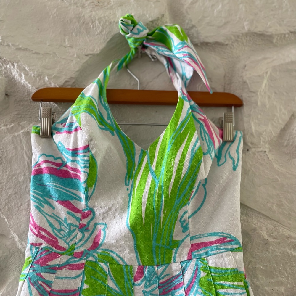 Lilly Pulitzer Green Pink Floral Halter Midi Dress - Picture 4 of 6